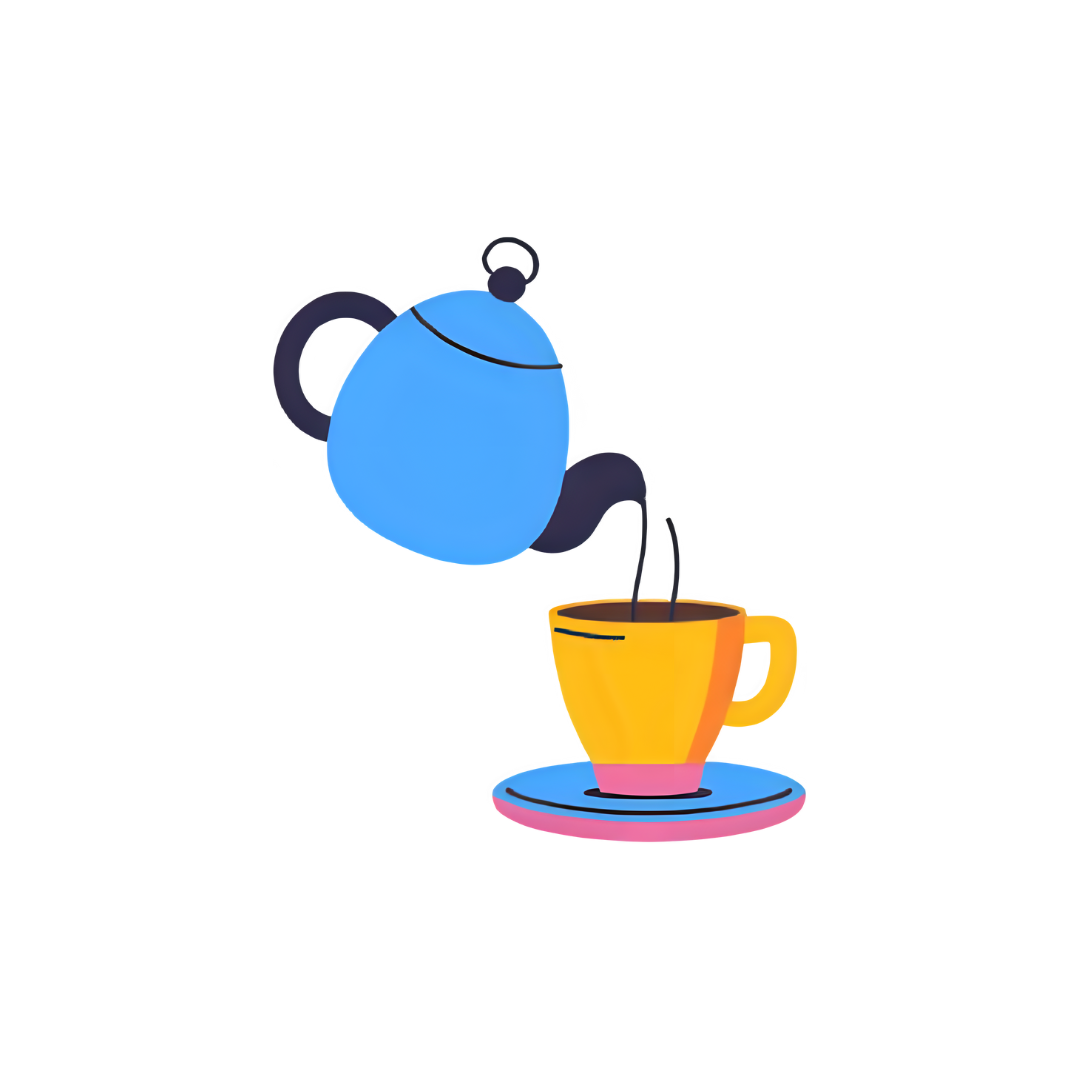 a teapot pouring tea into a cup